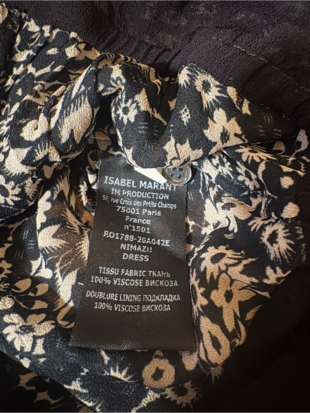 Mini Floral Drop-Waist Dress in Black and Cream - Picture 10 of 15